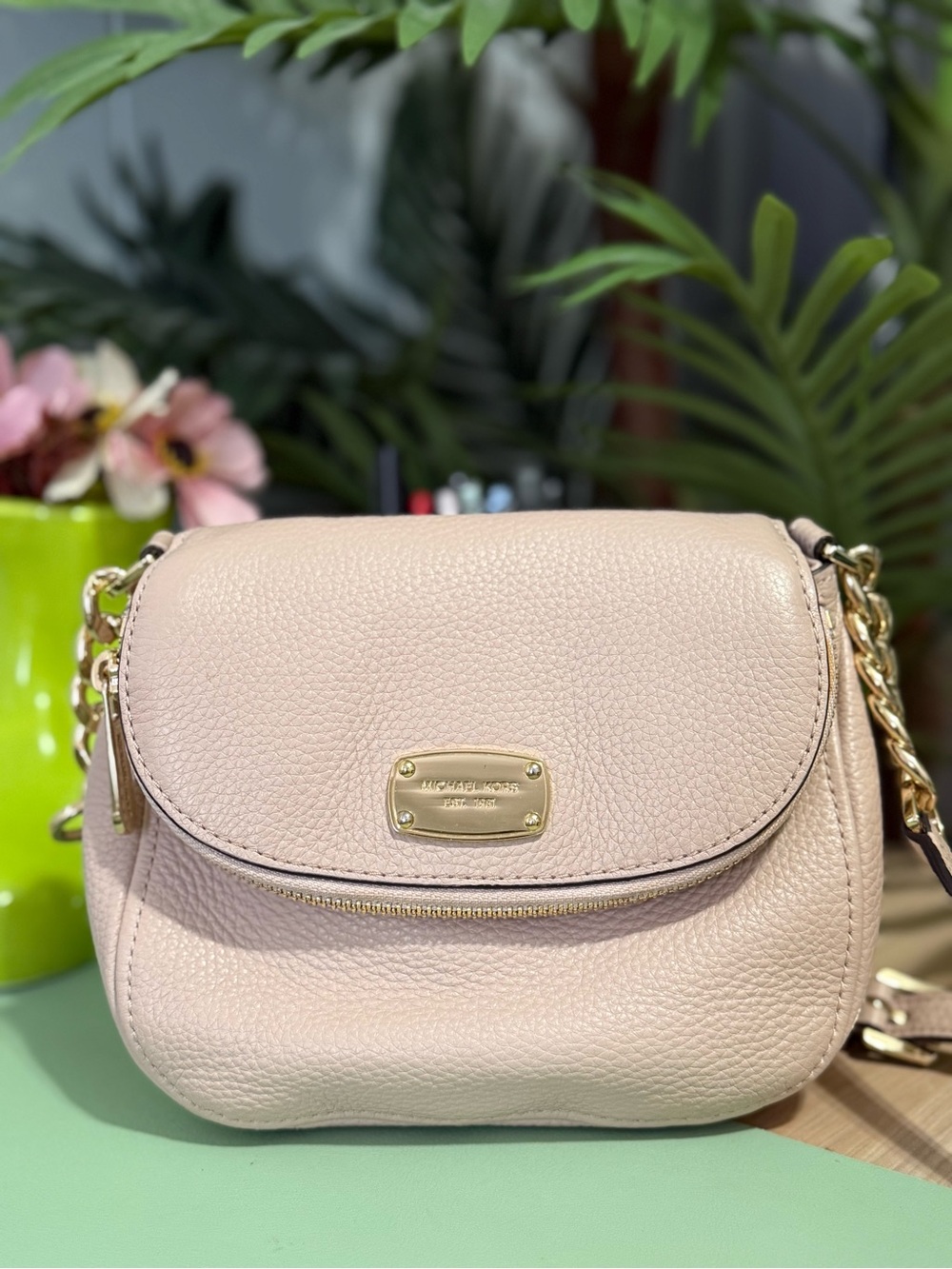 Michael Kors Pebbled Leather Crossbody in Light Blush with Gold Hardware